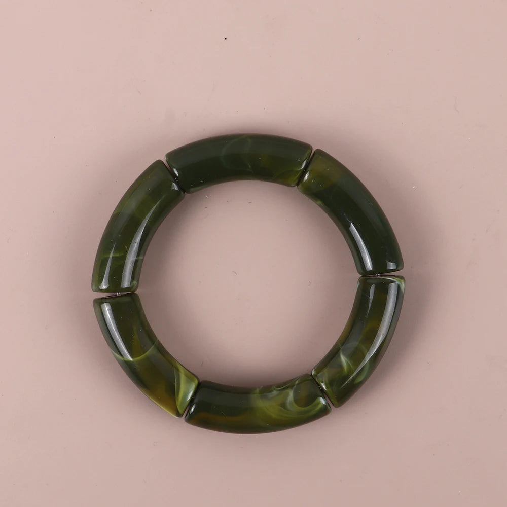 Bracelet Perles Acrylique Femme – Tube Bambou Géométrique Bohème | Cadeau Saint-Valentin