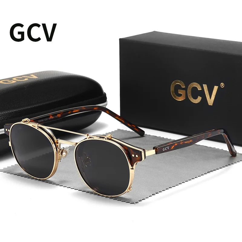 Lunettes de Soleil GCV Double Verres Amovibles – Style Steampunk Gothique Polarisées UV400