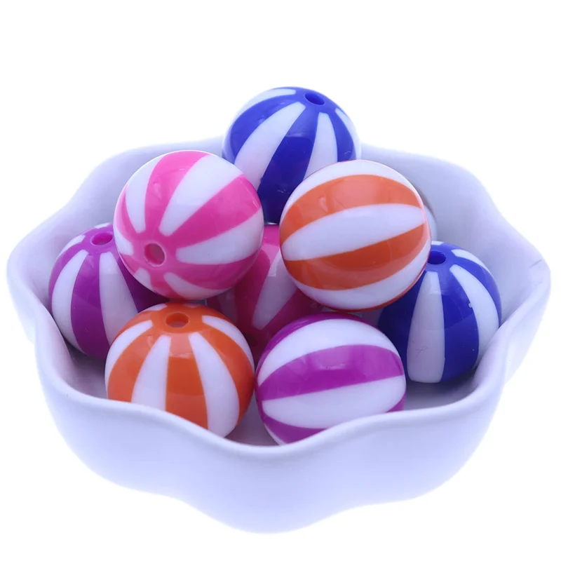 Hot Selling RENTAY RTXB20-12 20MM Multi-color Round Acrylic Gumball Print Strips Watermelon Beads DIY Jewelry Necklace