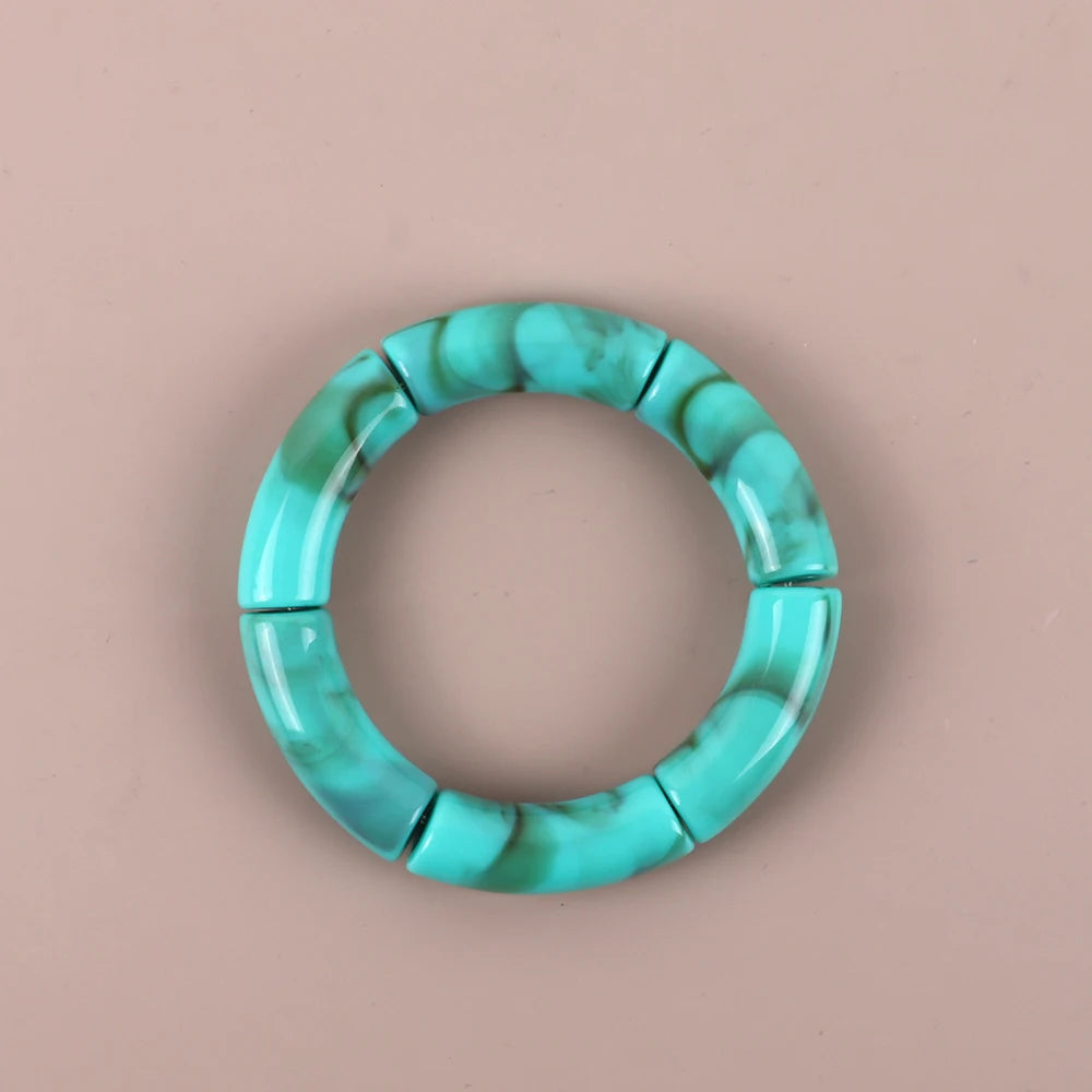 Bracelet Perles Acrylique Femme – Tube Bambou Géométrique Bohème | Cadeau Saint-Valentin