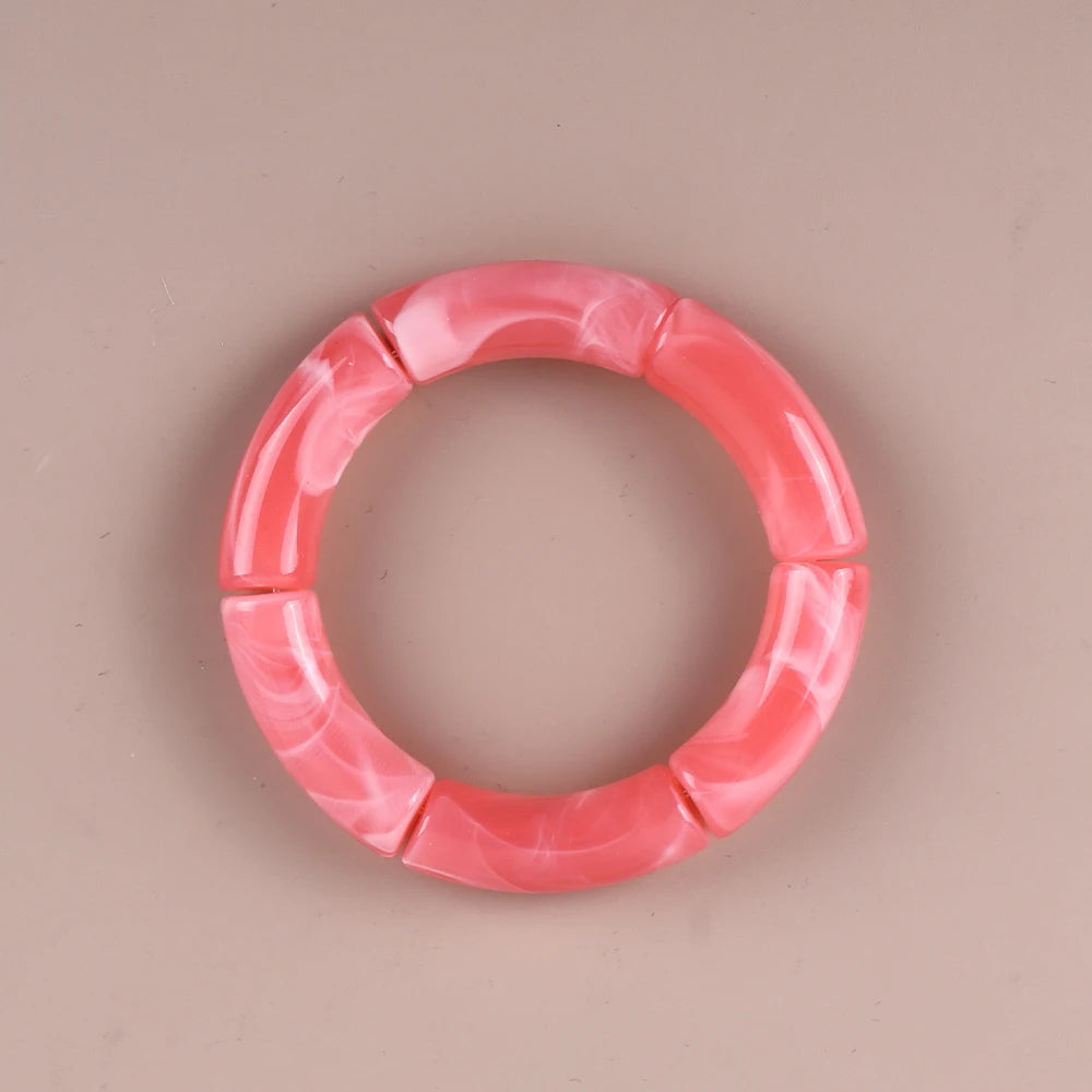 Bracelet Perles Acrylique Femme – Tube Bambou Géométrique Bohème | Cadeau Saint-Valentin
