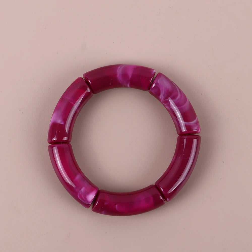 Bracelet Perles Acrylique Femme – Tube Bambou Géométrique Bohème | Cadeau Saint-Valentin