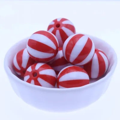 Hot Selling RENTAY RTXB20-12 20MM Multi-color Round Acrylic Gumball Print Strips Watermelon Beads DIY Jewelry Necklace