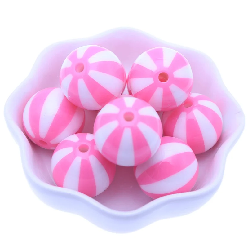 Hot Selling RENTAY RTXB20-12 20MM Multi-color Round Acrylic Gumball Print Strips Watermelon Beads DIY Jewelry Necklace