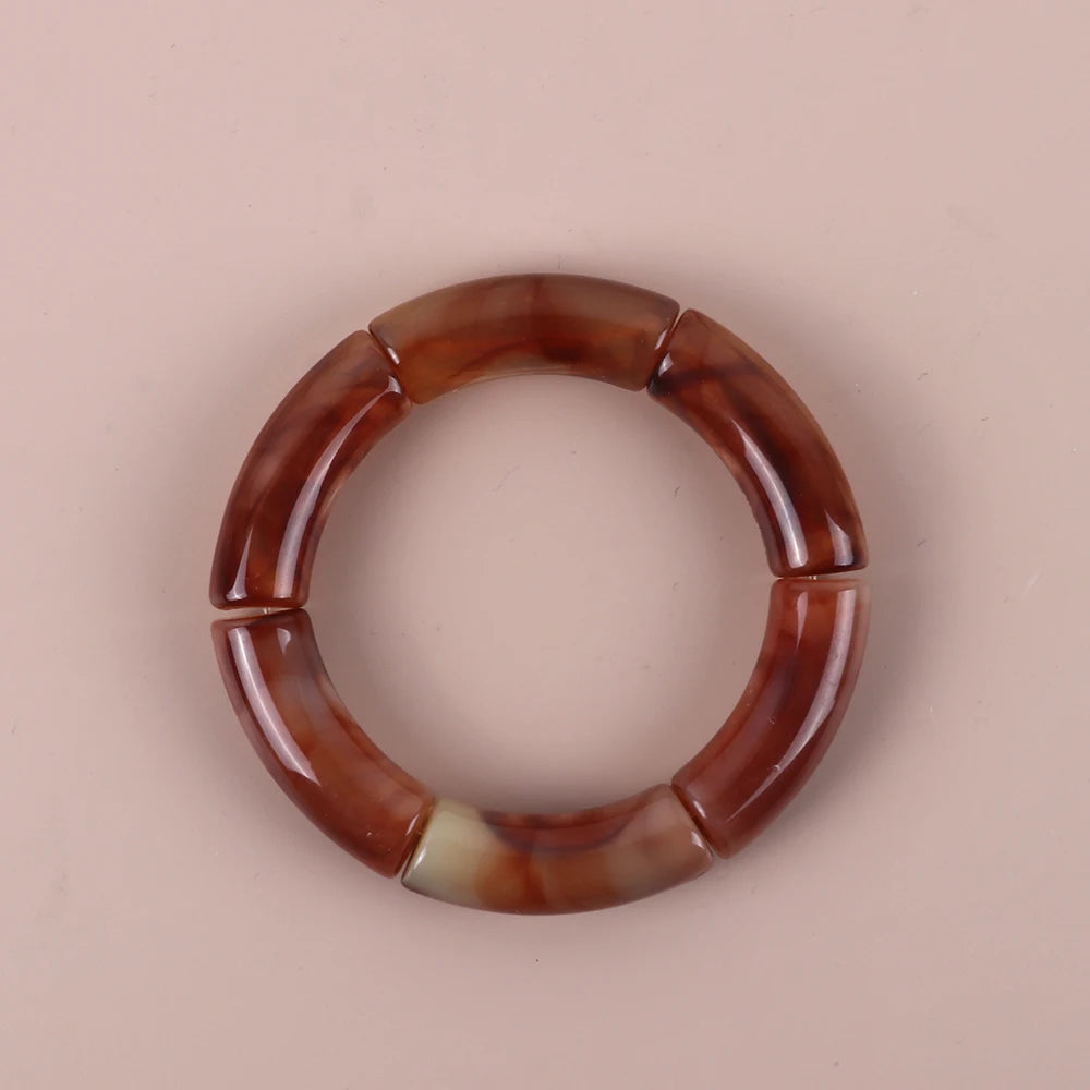 Bracelet Perles Acrylique Femme – Tube Bambou Géométrique Bohème | Cadeau Saint-Valentin