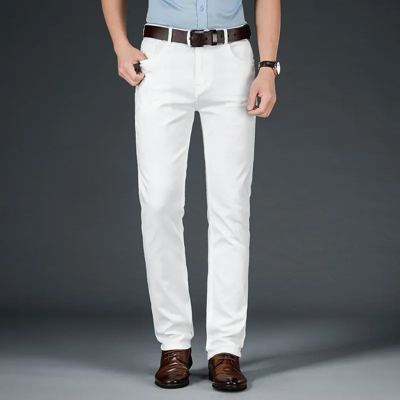 Jean Blanc Homme Coupe Droite Slim – Multi-Lavages Classique Casual | Tailles 28-40