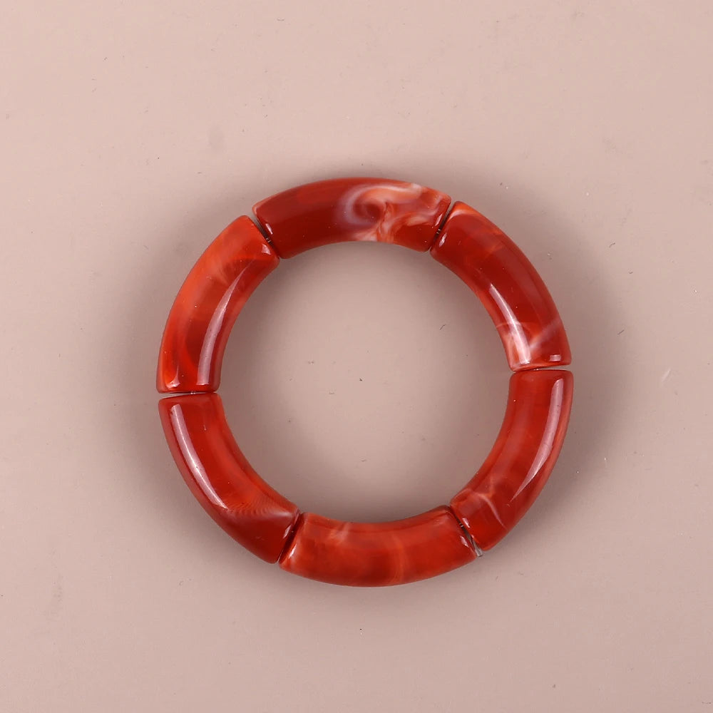 Bracelet Perles Acrylique Femme – Tube Bambou Géométrique Bohème | Cadeau Saint-Valentin