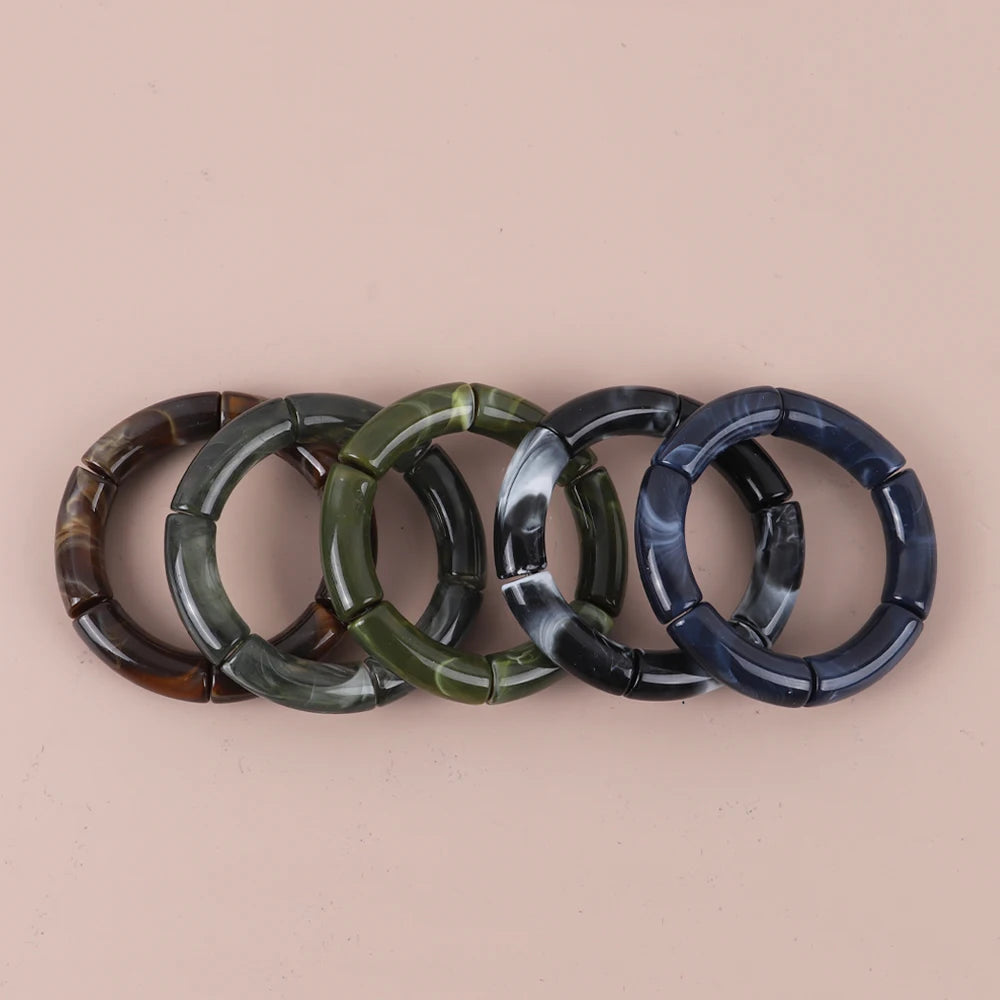 Bracelet Perles Acrylique Femme – Tube Bambou Géométrique Bohème | Cadeau Saint-Valentin