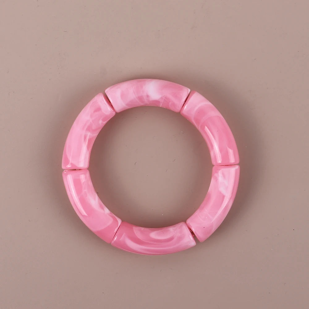 Bracelet Perles Acrylique Femme – Tube Bambou Géométrique Bohème | Cadeau Saint-Valentin