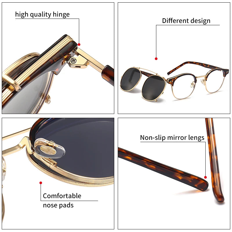 Lunettes de Soleil GCV Double Verres Amovibles – Style Steampunk Gothique Polarisées UV400