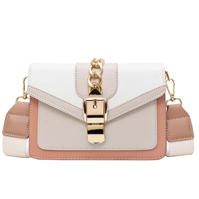 Sac Bandoulière Femme Yogodlns – Cuir PU Bicolore, Chaîne Dorée, Style Mode Été
