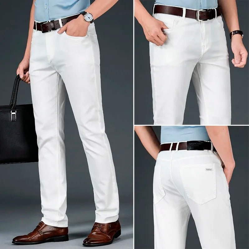 Jean Blanc Homme Coupe Droite Slim – Multi-Lavages Classique Casual | Tailles 28-40