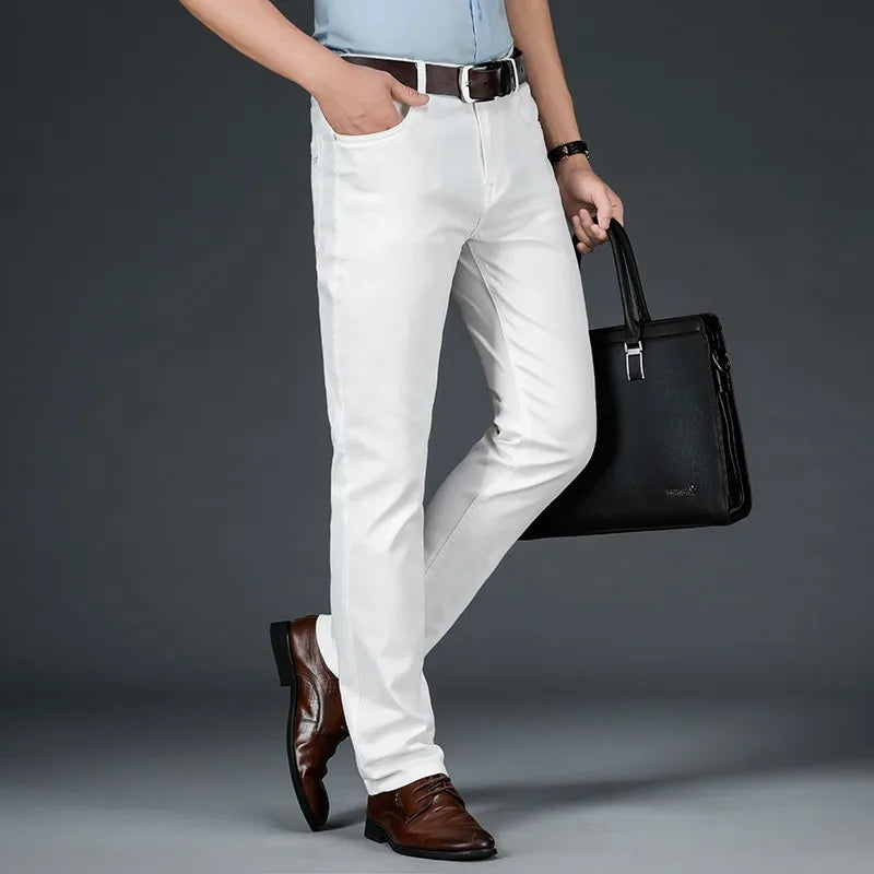 Jean Blanc Homme Coupe Droite Slim – Multi-Lavages Classique Casual | Tailles 28-40