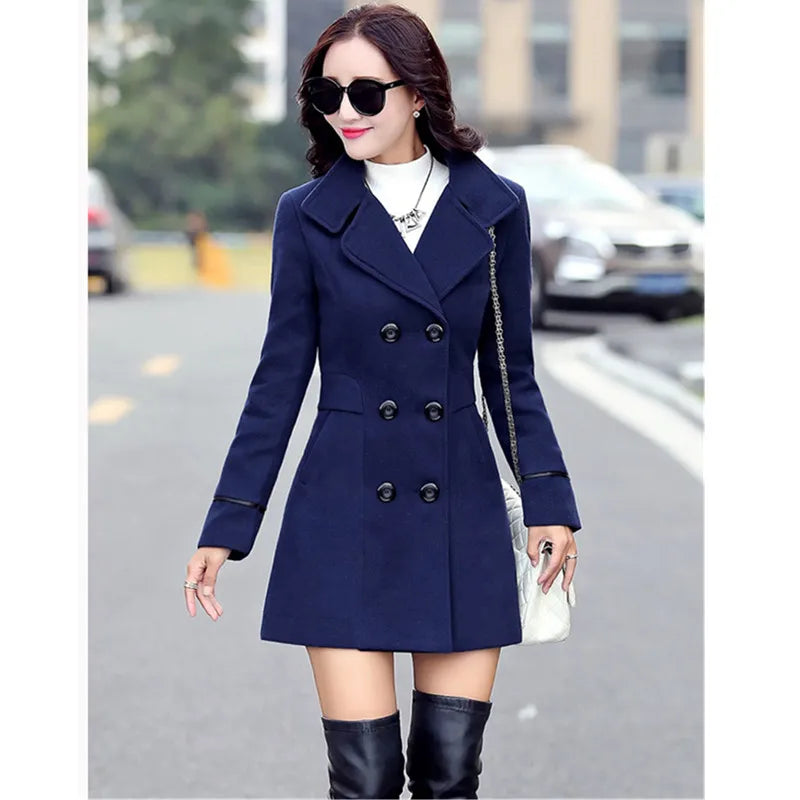 UHYTGF – Manteau Femme Laine Double Boutonnage, Coupe Slim Élégante, Style Bureau, Automne-Hiver