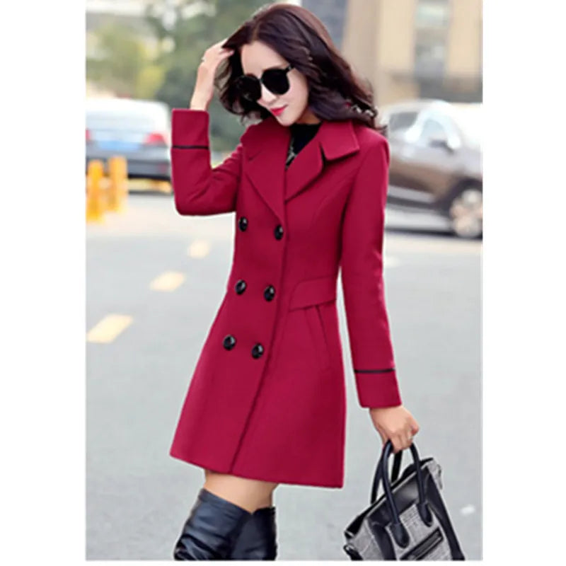 UHYTGF – Manteau Femme Laine Double Boutonnage, Coupe Slim Élégante, Style Bureau, Automne-Hiver