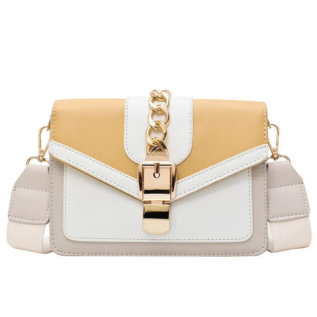 Sac Bandoulière Femme Yogodlns – Cuir PU Bicolore, Chaîne Dorée, Style Mode Été