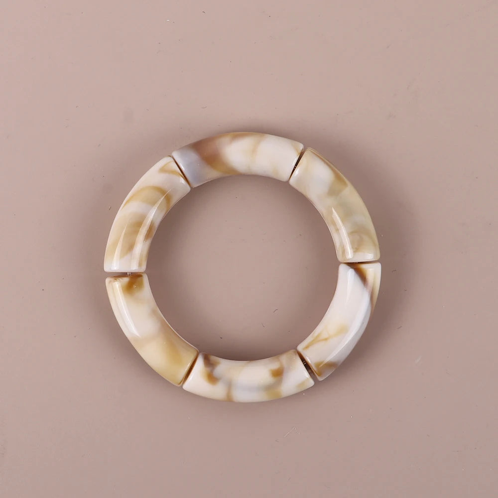 Bracelet Perles Acrylique Femme – Tube Bambou Géométrique Bohème | Cadeau Saint-Valentin