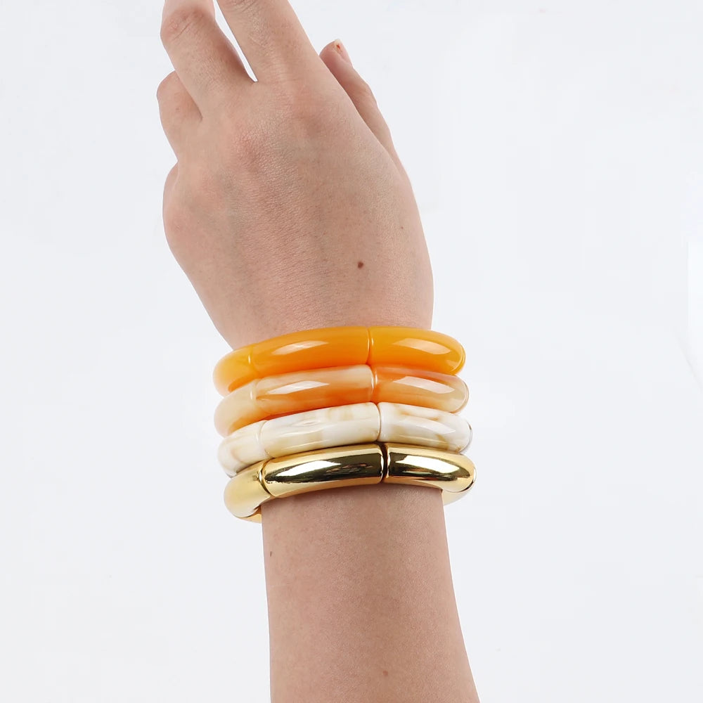 Bracelet Perles Acrylique Femme – Tube Bambou Géométrique Bohème | Cadeau Saint-Valentin