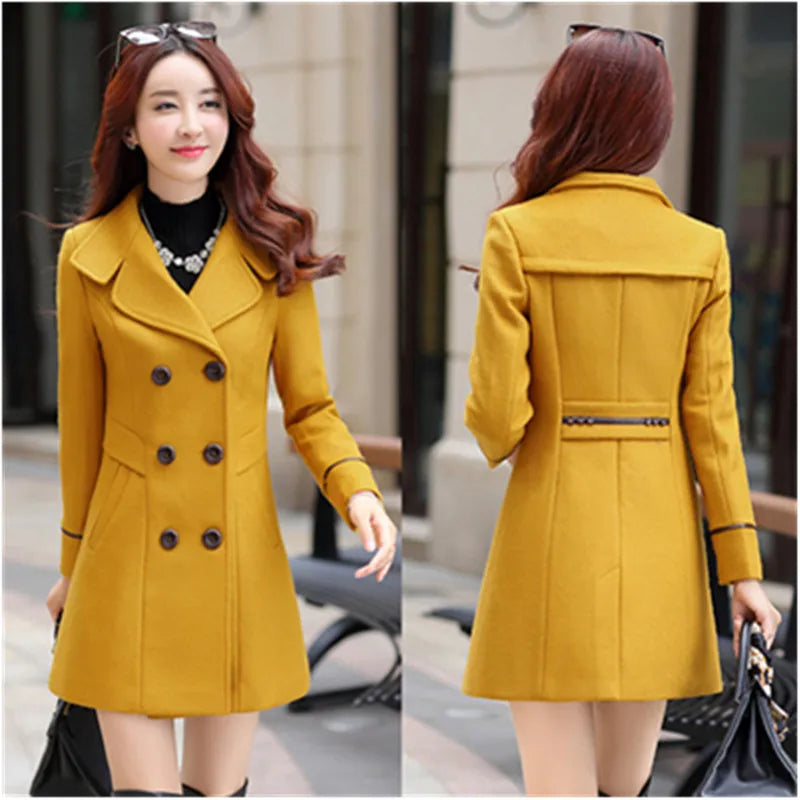 UHYTGF – Manteau Femme Laine Double Boutonnage, Coupe Slim Élégante, Style Bureau, Automne-Hiver