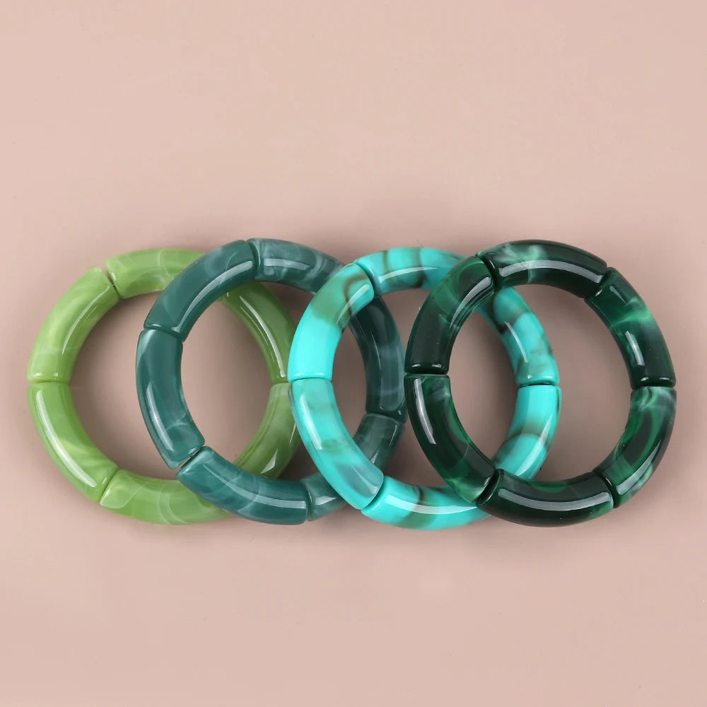 Bracelet Perles Acrylique Femme – Tube Bambou Géométrique Bohème | Cadeau Saint-Valentin