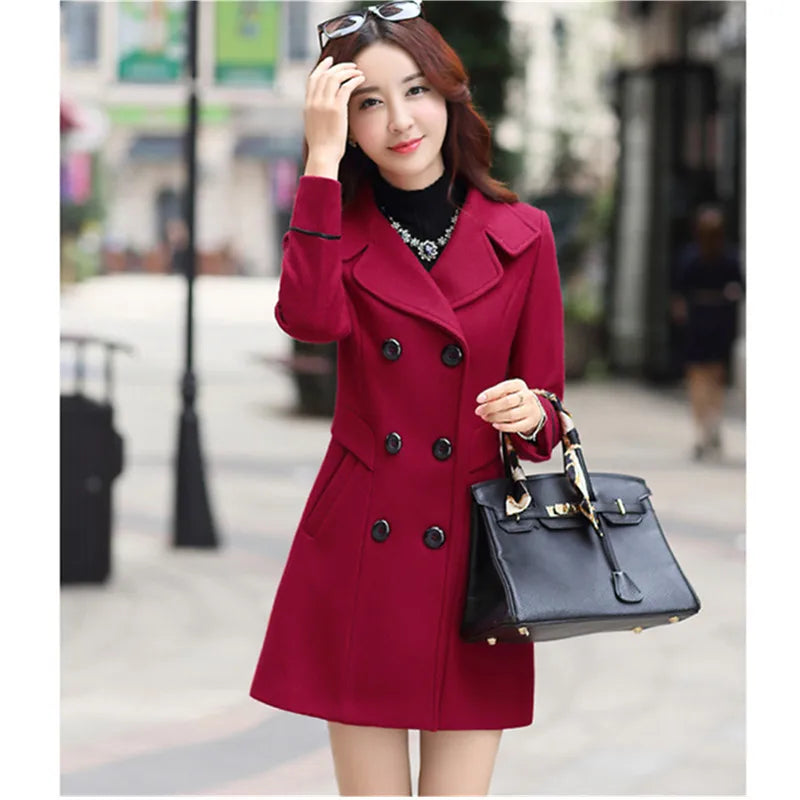 UHYTGF – Manteau Femme Laine Double Boutonnage, Coupe Slim Élégante, Style Bureau, Automne-Hiver