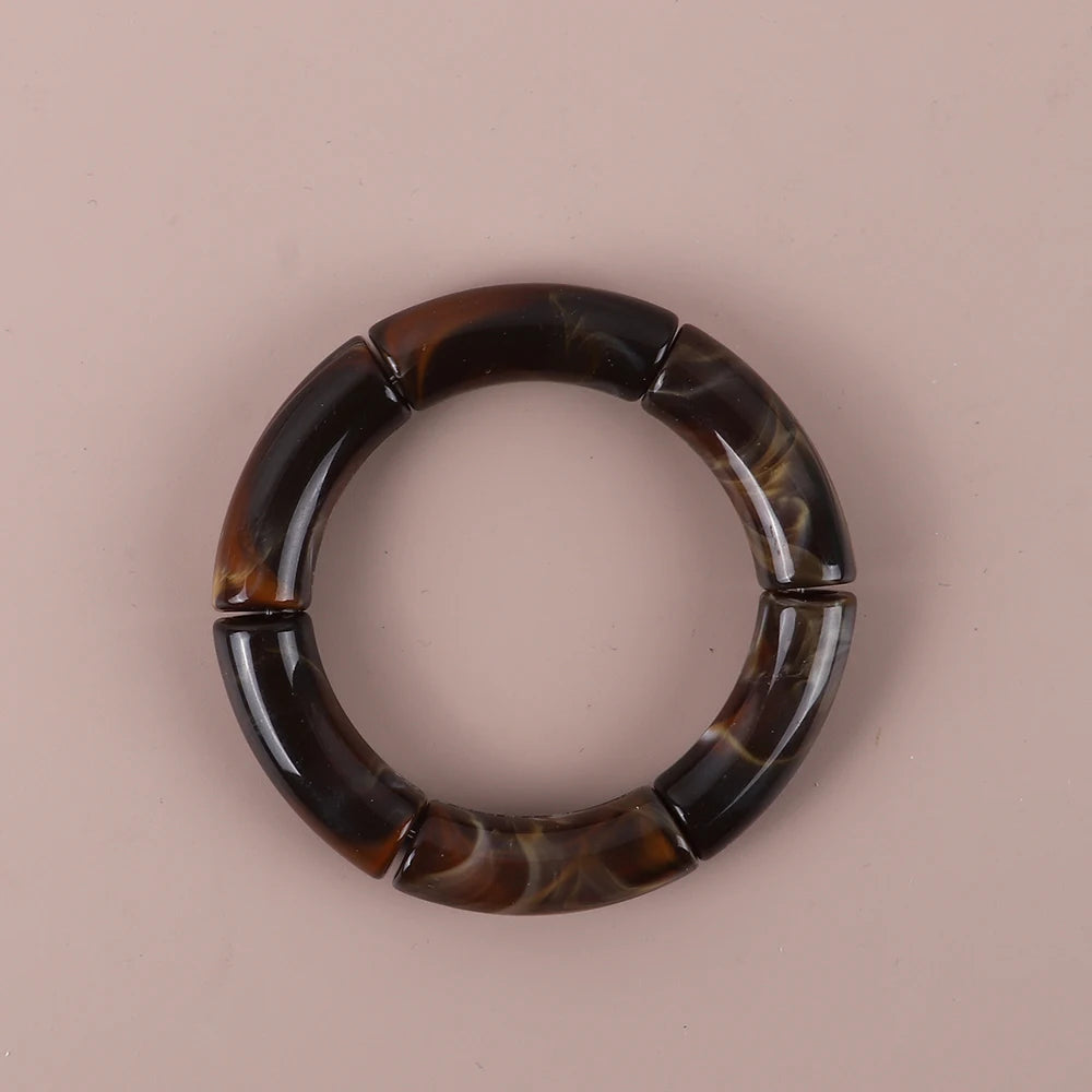 Bracelet Perles Acrylique Femme – Tube Bambou Géométrique Bohème | Cadeau Saint-Valentin