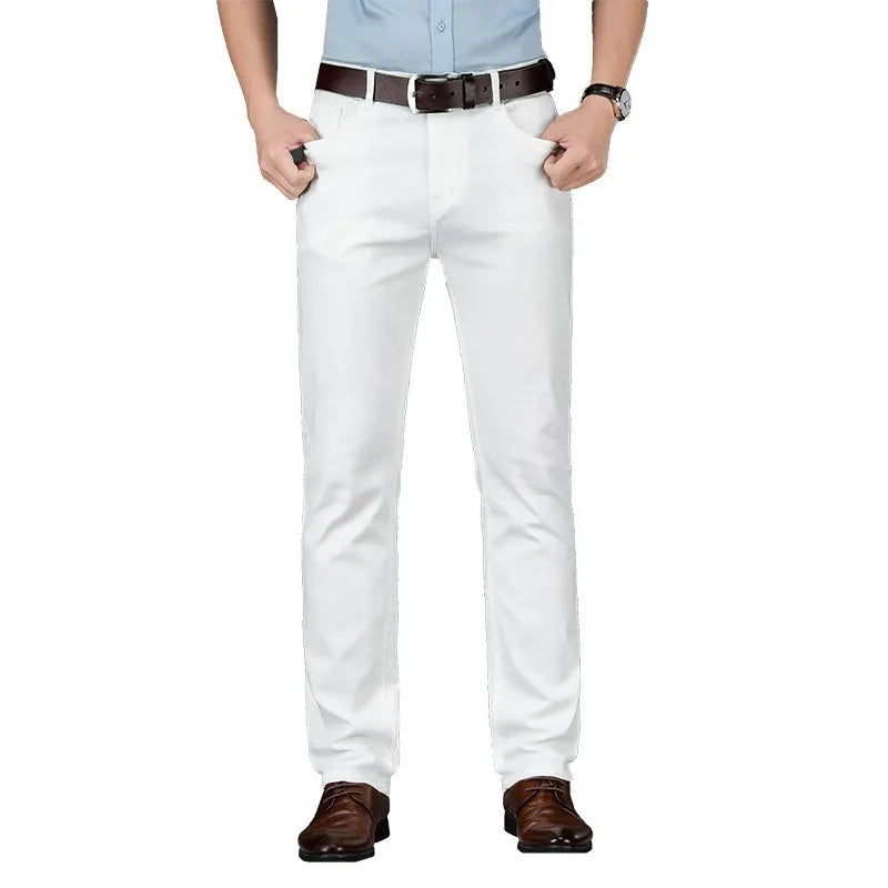 Jean Blanc Homme Coupe Droite Slim – Multi-Lavages Classique Casual | Tailles 28-40