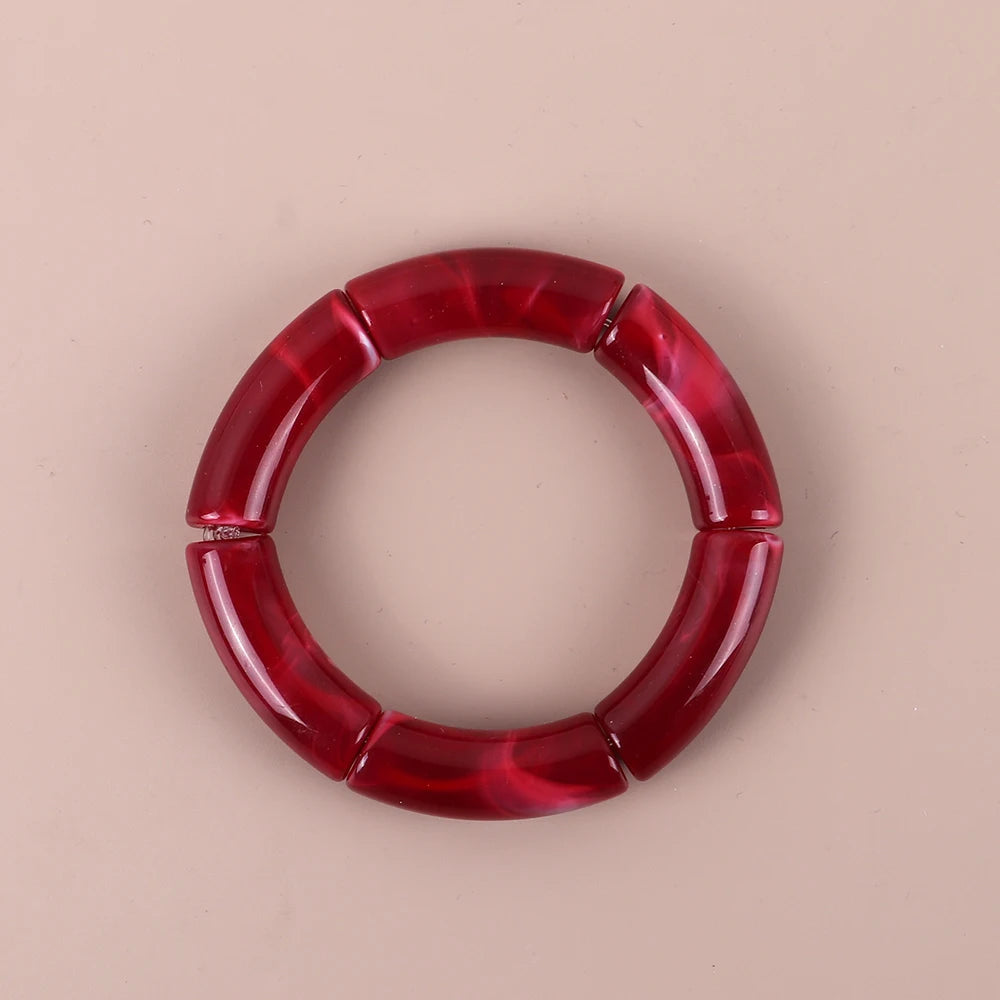 Bracelet Perles Acrylique Femme – Tube Bambou Géométrique Bohème | Cadeau Saint-Valentin