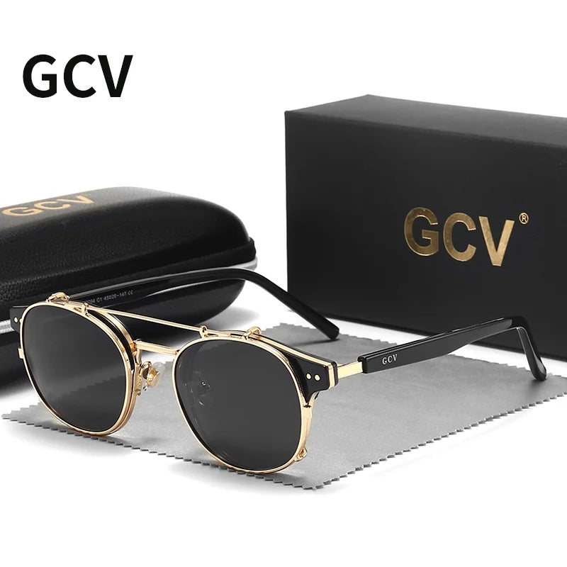 Lunettes de Soleil GCV Double Verres Amovibles – Style Steampunk Gothique Polarisées UV400