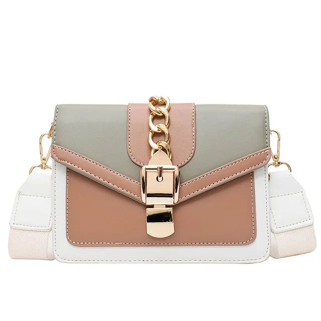 Sac Bandoulière Femme Yogodlns – Cuir PU Bicolore, Chaîne Dorée, Style Mode Été