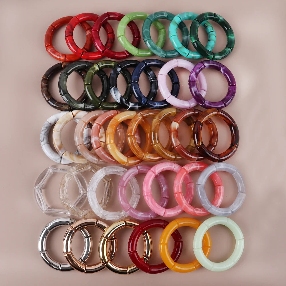 Bracelet Perles Acrylique Femme – Tube Bambou Géométrique Bohème | Cadeau Saint-Valentin