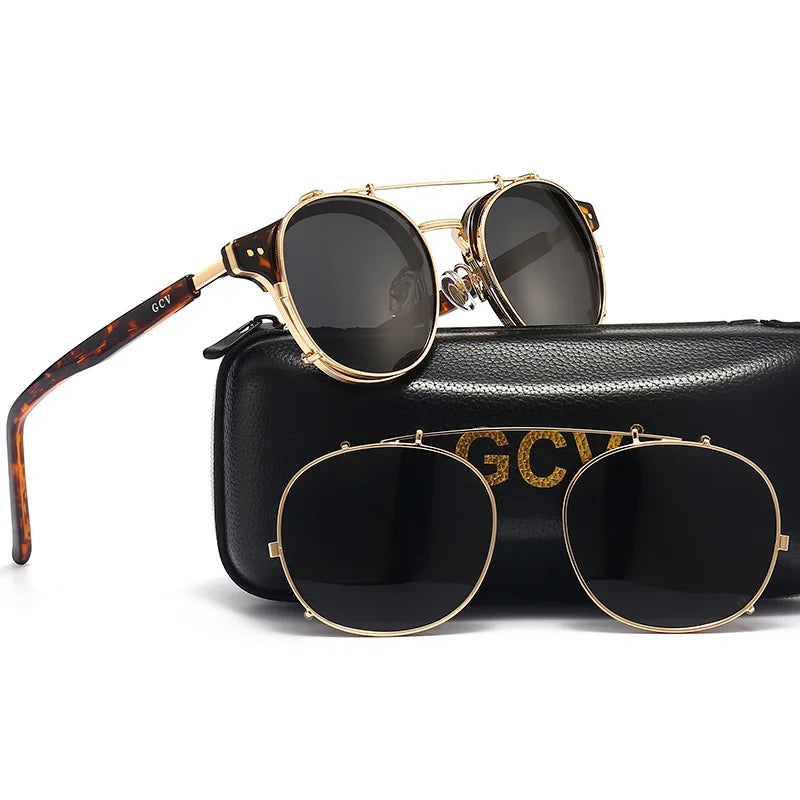 Lunettes de Soleil GCV Double Verres Amovibles – Style Steampunk Gothique Polarisées UV400