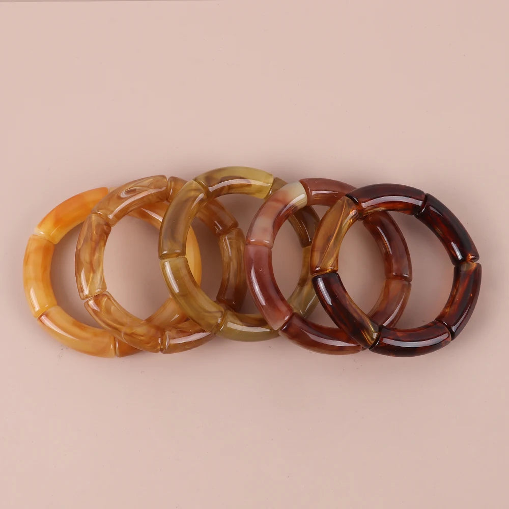 Bracelet Perles Acrylique Femme – Tube Bambou Géométrique Bohème | Cadeau Saint-Valentin
