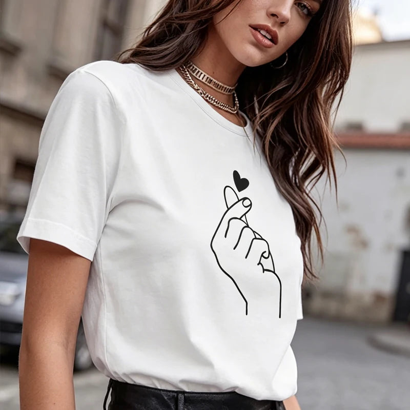 T-Shirt Femme Imprimé Mignon Col Rond Manches Courtes – Style Harajuku Goth