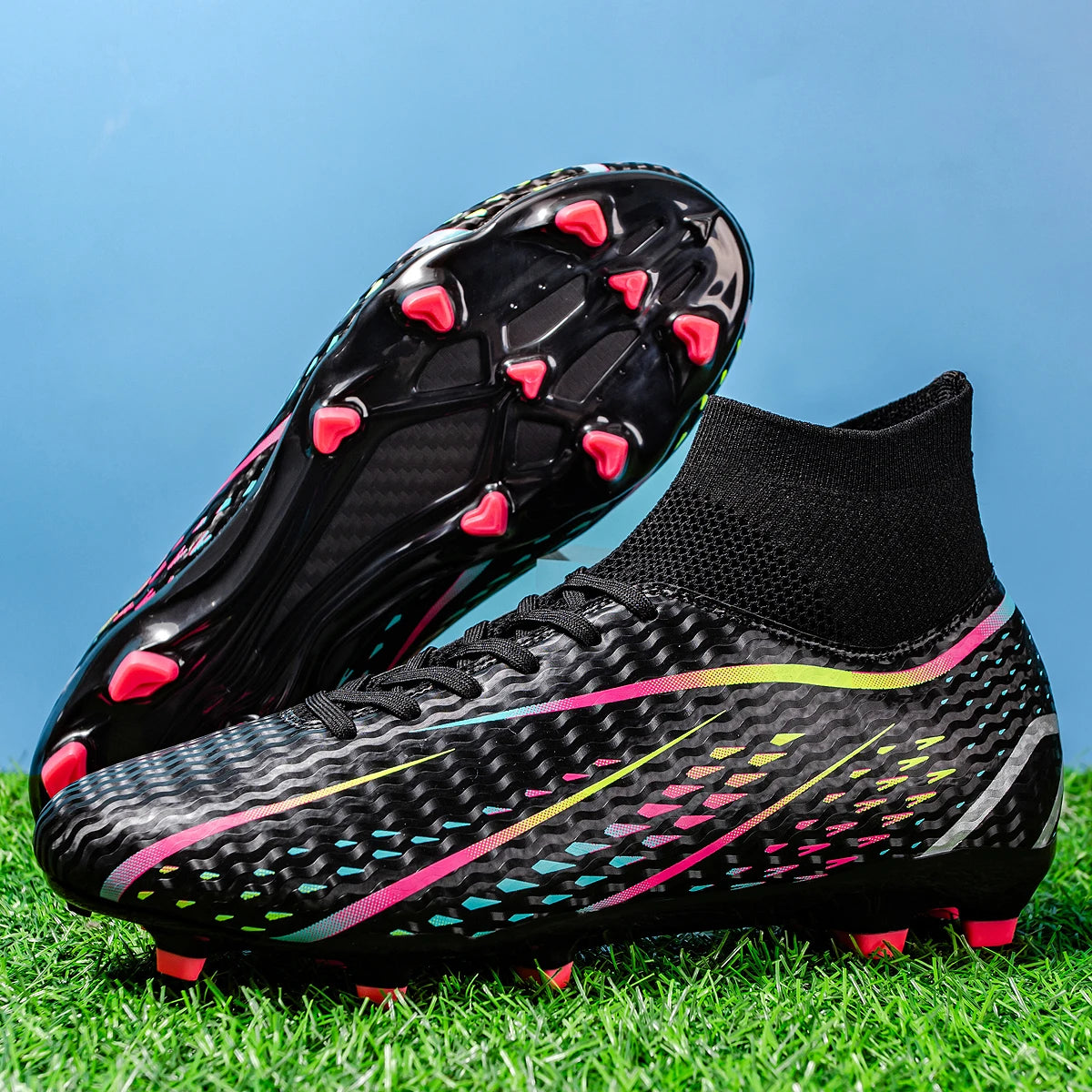 Chaussures de Football Homme AG/FG – Tige PU Souple, Semelle TPU Antichoc, Crampons Longs