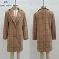 Manteau Mi-Long Femme À Carreaux – Mélange Laine, Coupe Ample, Poches | Hiver