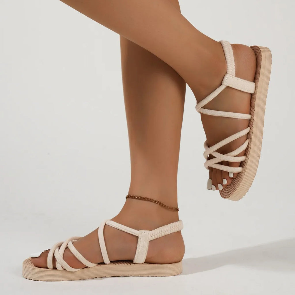 Leichte Damen-Flachsandale – flexible EVA-Sohle, elastischer Fersenriemen, Sommer 2026