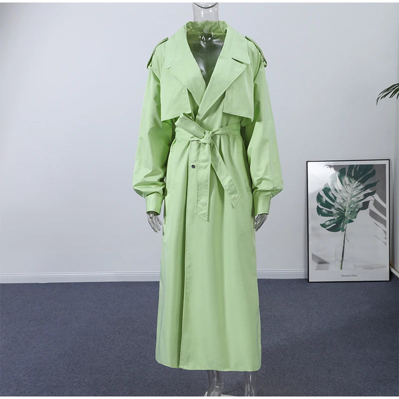 High Street Stand Collar Long Windbreakers 2026 Autumn New Ladies Solid Single-breasted Full Sleeve Trench Coat Women's Outwear