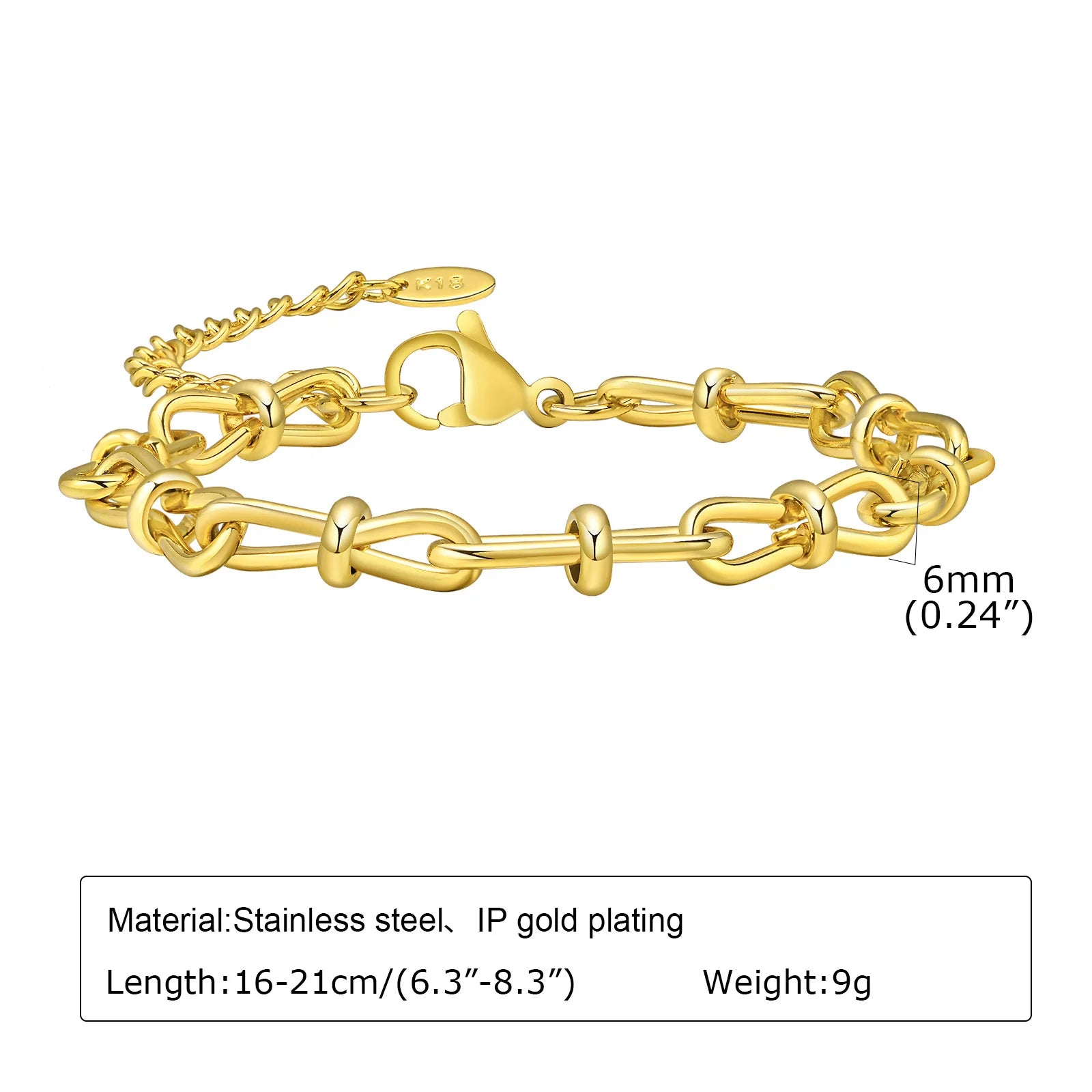 Bracelet Chaîne Acier Inoxydable Plaqué Or – Femme
