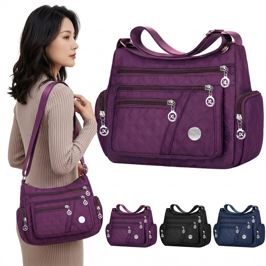 Sac Bandoulière Femme Pomelo Best – Nylon Matelassé Imperméable, Multi-Poches, Bretelle Réglable, 3 Coloris