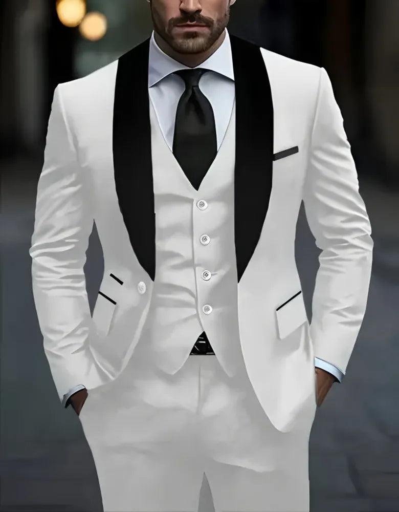 Men's Formal Suit Set Business Casual Slim Fit Tuxedo for Wedding, Long Sleeve Notch Lapel, Groom