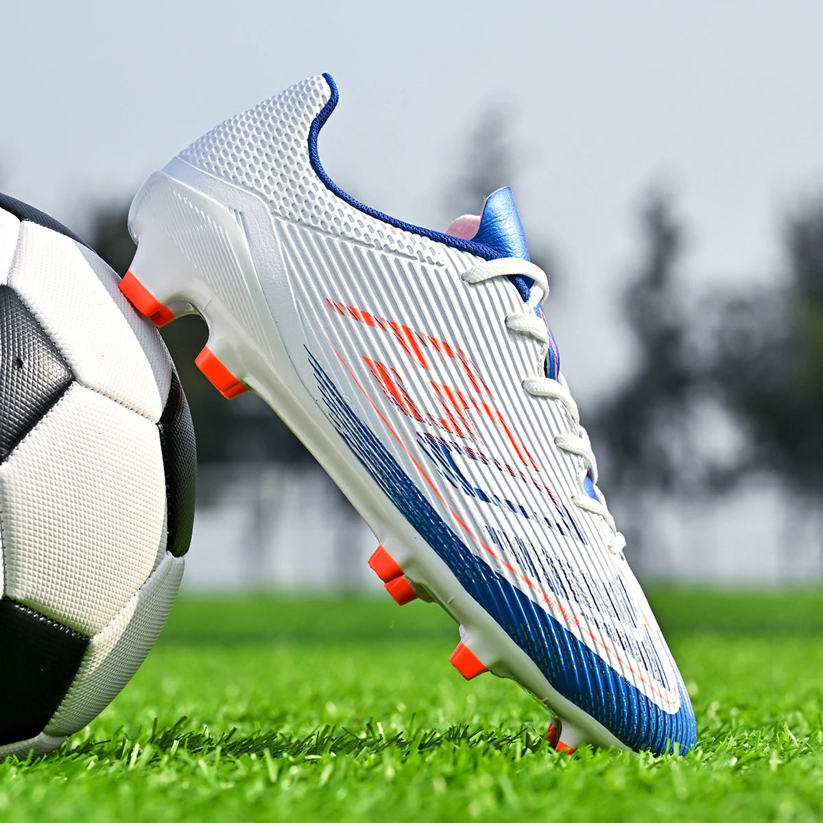 Chaussures de Football AG/FG – Tige PU, Crampons TPU Longs, Anti-dérapantes | Unisexe