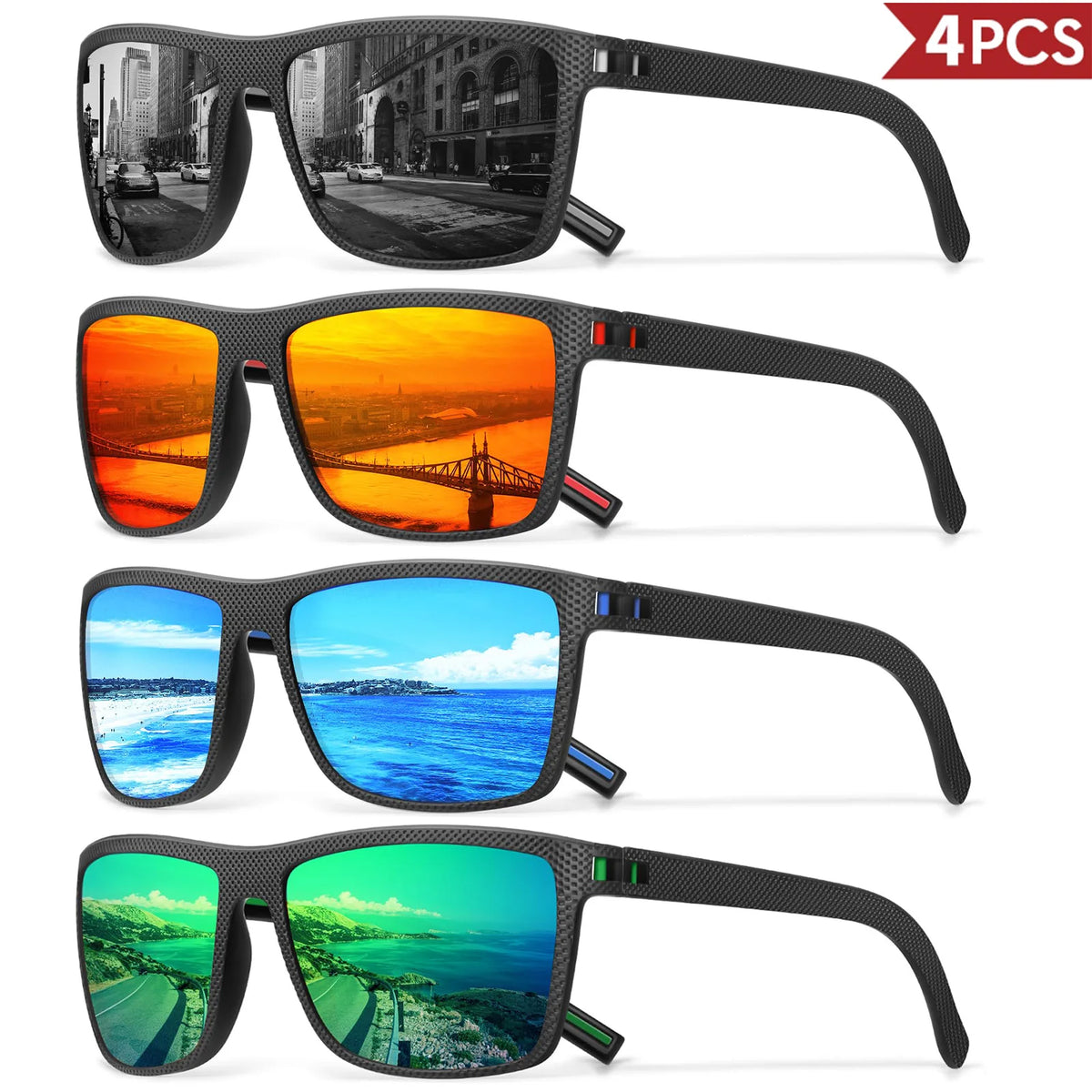 Lot de 3 ou 4 Lunettes de Soleil Polarisées VEGUEROS – UV400 & Miroir