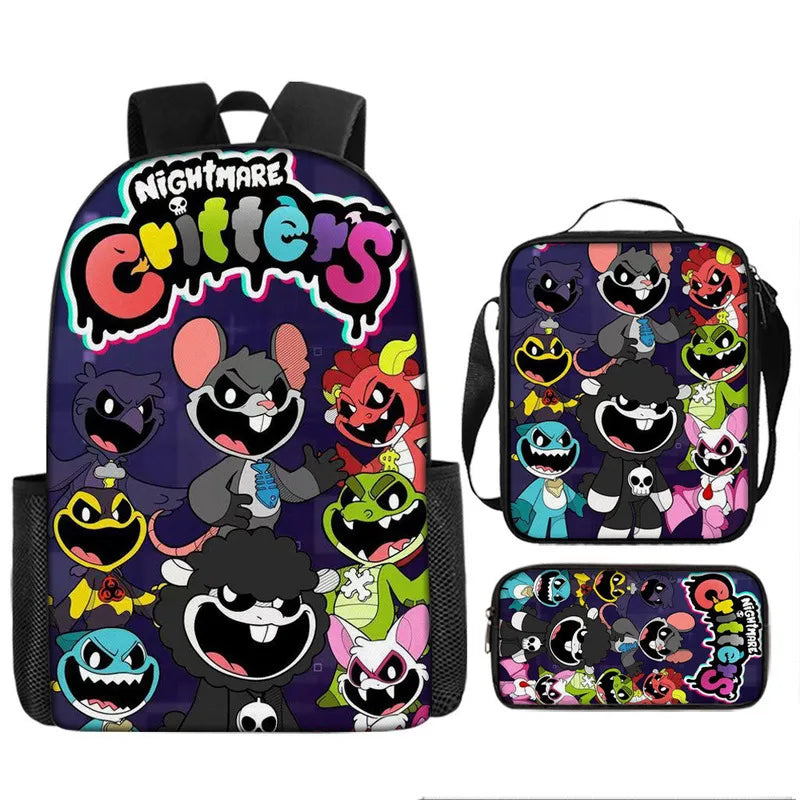 3-piece Set Nightmare Backpack Doey Doughman School Backpack For Students Horror Pianosaurus Bookbag Penbag Yarnaby Shoulderbag