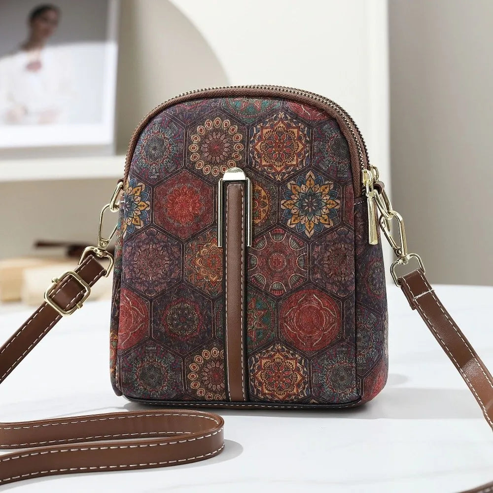 Sac Téléphone Bandoulière Femme Style Bohème Ethnique – Cuir PU, Fermeture Zip, 7 Coloris