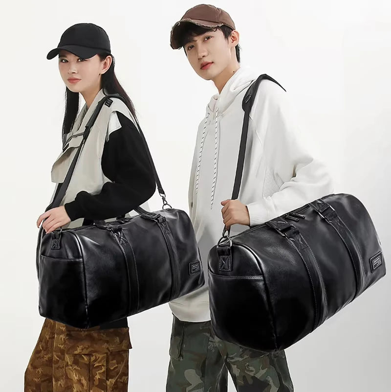 PU Fitness Gym Bag Handbag Men Leisure Sports Shoulder Crossbody Large Swimming with Shoe Pocket Dry Wet Travel Workout Duffel
