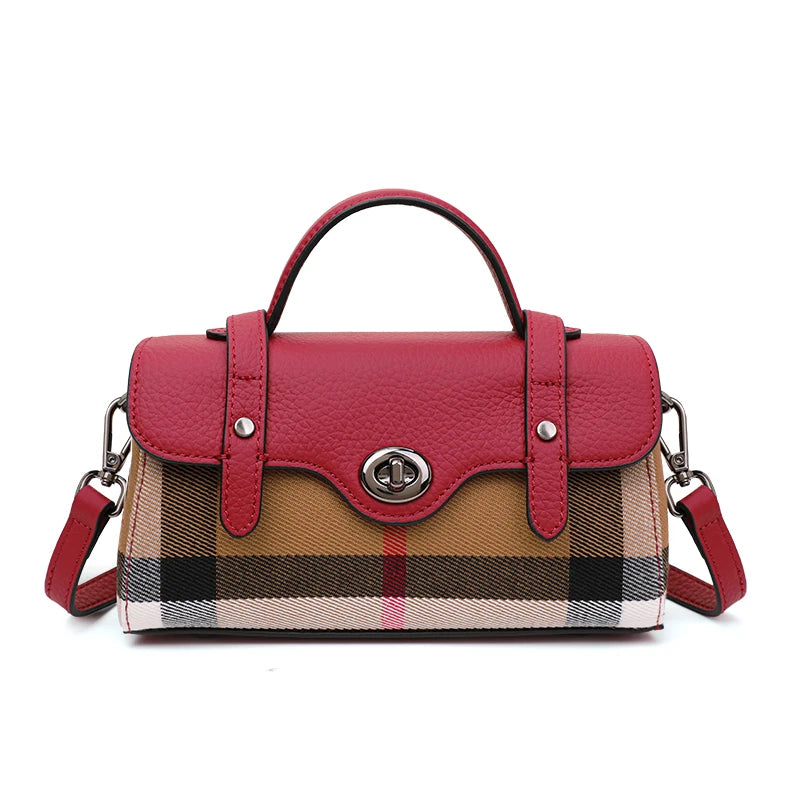 Mini Sac Boston À Carreaux Femme – Toile & Cuir Végétal, Bandoulière & Main