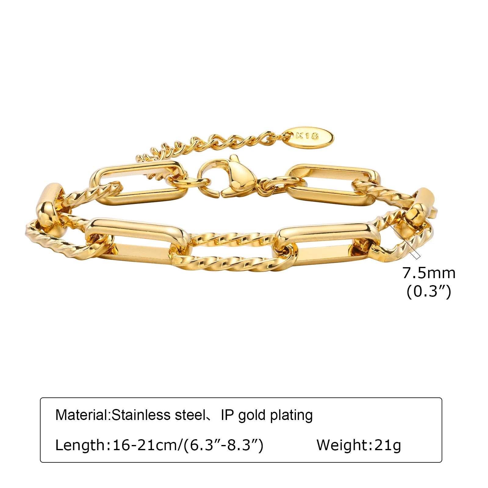 Bracelet Chaîne Acier Inoxydable Plaqué Or – Femme