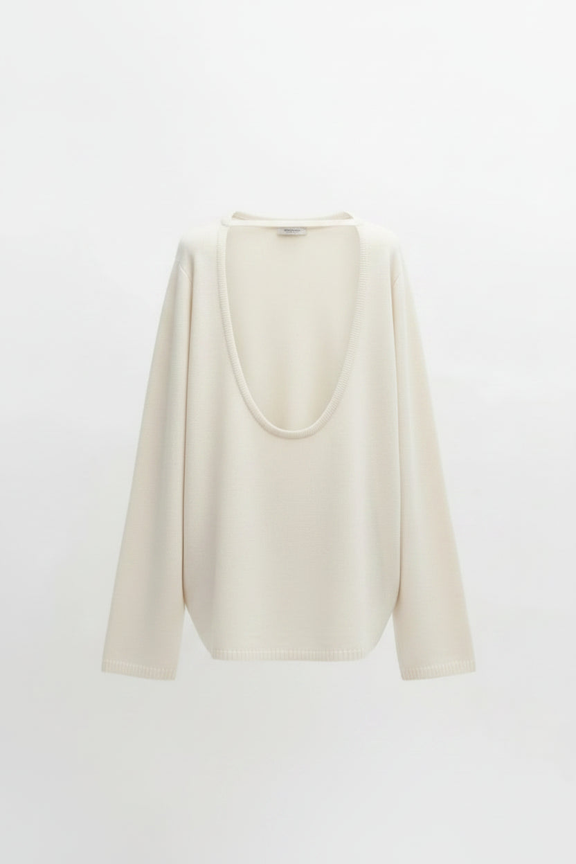 Pull Femme Coton Tricoté Dos Nu – Col Rond Loose Chaud Automne Hiver