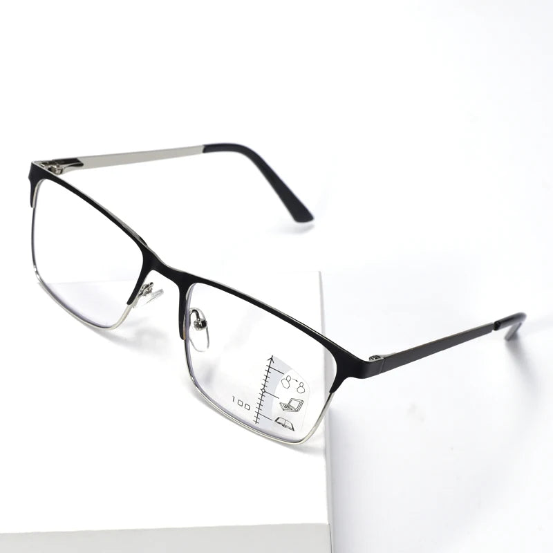 Lunettes de lecture progressives anti-lumière bleue ONEVAN – Monture acier noire, unisexe